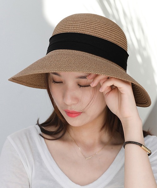 DAY CLOSET | 折りたためるツバ広リボン付き麦わら帽子 - Buyee, an
