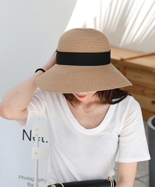 DAY CLOSET | 折りたためるツバ広リボン付き麦わら帽子 - Buyee, an