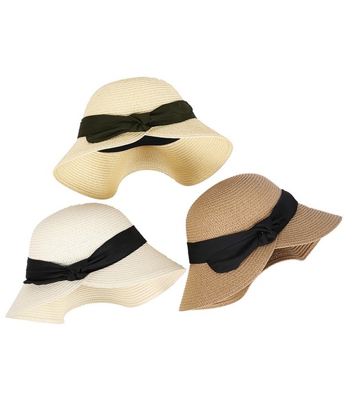 Chapeaud O リボン付き麦わら帽子 DAY CLOSET | 折りたためるツバ広リボン付き麦わら帽子 - Buyee, an