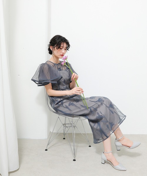 KANA | シアー素材 フラワー刺繍 ワンピース ドレス 結婚式 お呼ばれ
