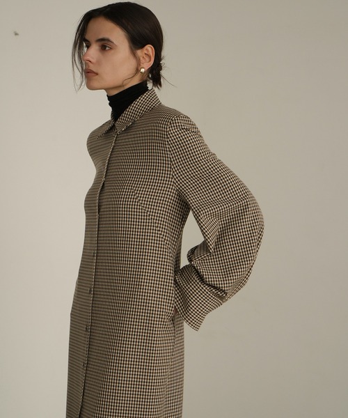 CLANE | POWER SHOULDER CHECK SHIRT ONEPIECE - Buyee, an Online