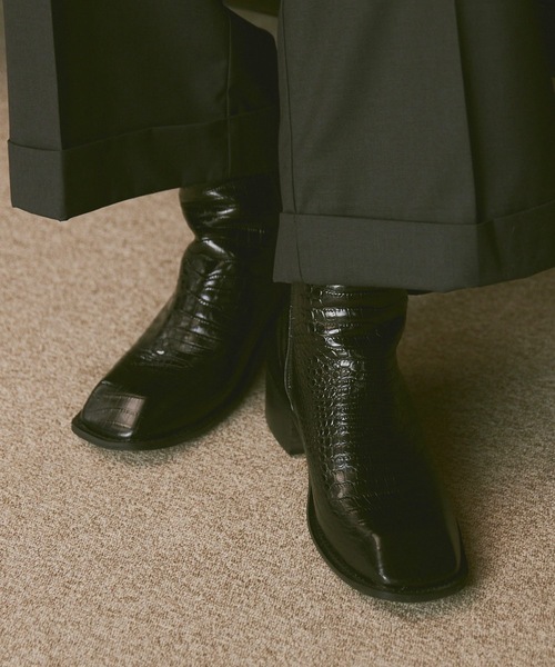 SOERTE | Square toe leather boots/スクエアトゥレザーブーツ