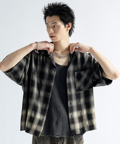 PLAN TO | Vintage Design Bleach Gradation Check Shirts