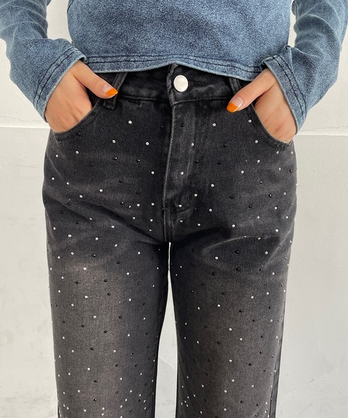 ROGER AND RAW | ラインストーンデニムストレートパンツ - Buyee, an