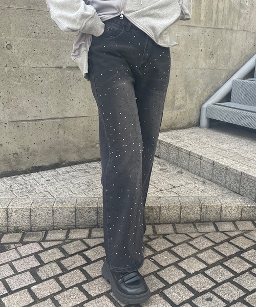 ROGER AND RAW | ラインストーンデニムストレートパンツ - Buyee