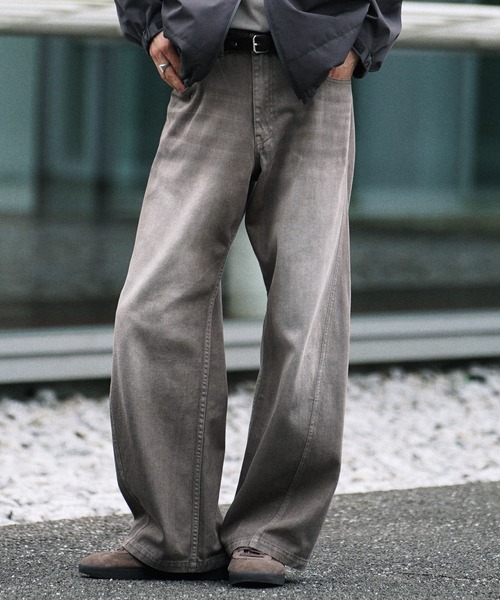 【WYM】VINTAGE WASHED CURVED DENIM ブルー M WYMLIDNM VINTAGE WASHED CURVED DENIM