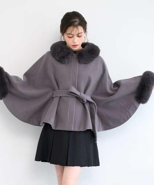 【新品】ミッシュマッシュ　ポンチョコート　チャコールグレー　ウールコート 新品】ミッシュマッシュポンチョコートチャコールグレーウールコート