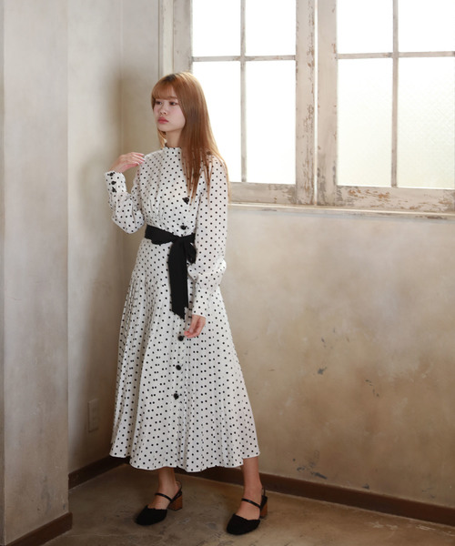 Lissi Boutique パリジェンヌドットフレアプリーツマキシ丈ワンピース リボン取り外し可能 Buyee日本代购服务 于zozotown购物 Bot Online