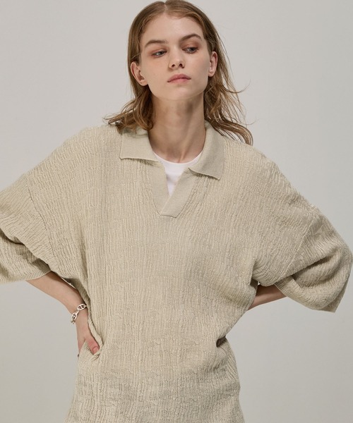 EMMA CLOTHES | ジャガードスキッパールーズニットポロシャツ EMMA