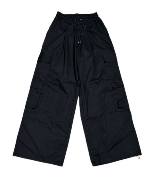 a2o】パイルワイドカーゴショーツ 黒/M