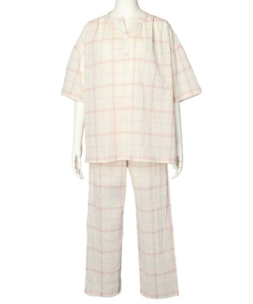 パジャマ6 KID BLUE | キッドブルー -24AWシャーリングチェック -6分袖