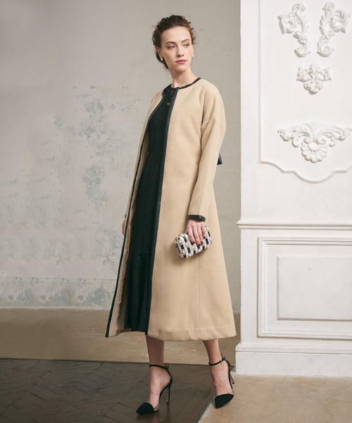 Girl 結婚式 お呼ばれ対応コート リボンベルト付きレザー切替ノーカラーロングコート Buyee Servis Onlajn Proksi Magazin V Zozotown