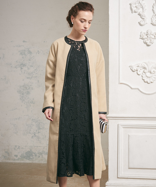 Girl 結婚式 お呼ばれ対応コート リボンベルト付きレザー切替ノーカラーロングコート Buyee Servis Onlajn Proksi Magazin V Zozotown