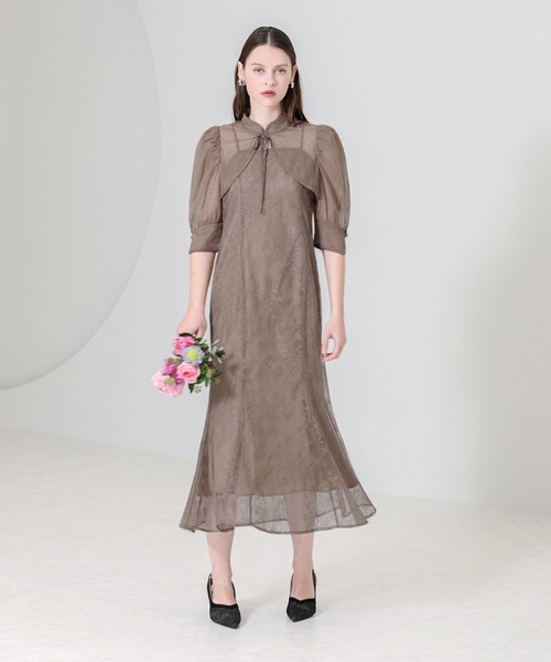 【LEJA】ボレロマーメイドワンピース　ロングワンピースドレス美脚効果結婚式 LEJA | 【LEJA】花柄ボレロマーメイドワンピースセットアップロング