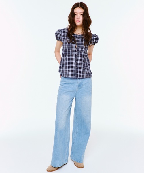 トップス FEKETE PUFF SLEEVE CHECKED BLOUSE FEKETE | PUFF SLEEVE CHECKED BLOUSE / チェックパフスリーブ