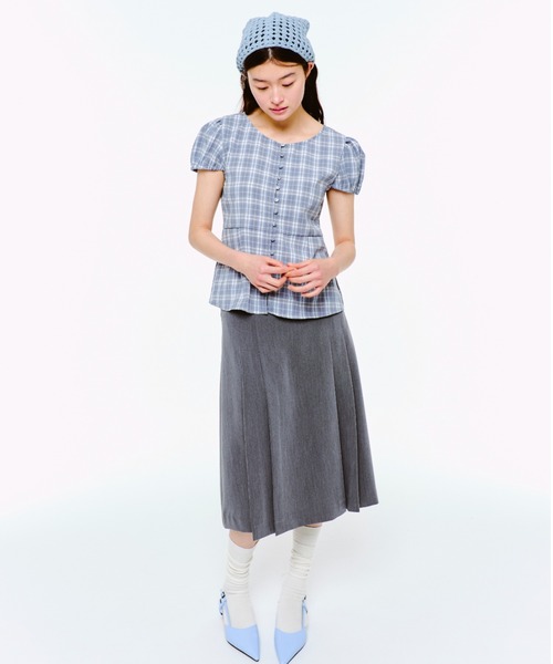 トップス FEKETE PUFF SLEEVE CHECKED BLOUSE FEKETE | PUFF SLEEVE CHECKED BLOUSE / チェックパフスリーブ