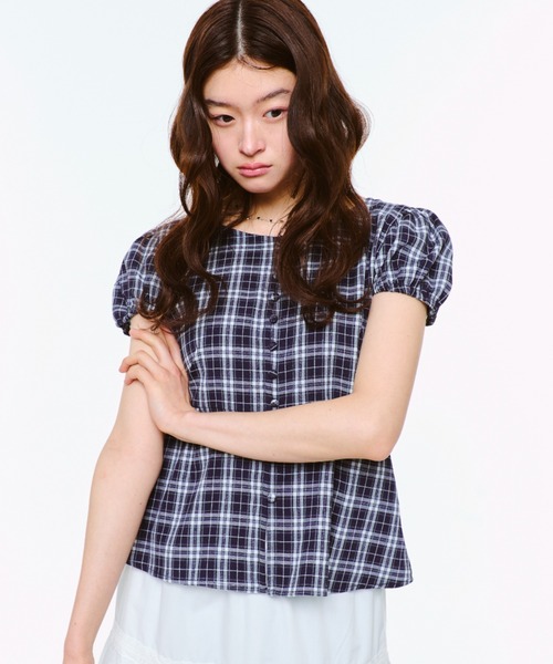 トップス FEKETE PUFF SLEEVE CHECKED BLOUSE FEKETE | PUFF SLEEVE CHECKED BLOUSE / チェックパフスリーブ