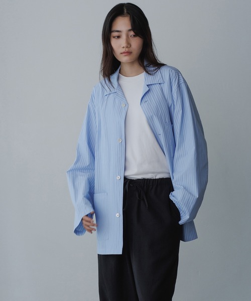 完売　新品タグ付き　アダムエロペ「サステナブル」パデットシャツブルゾン　ブルー 完売 新品タグ付き アダムエロペ「サステナブル」パデットシャツ