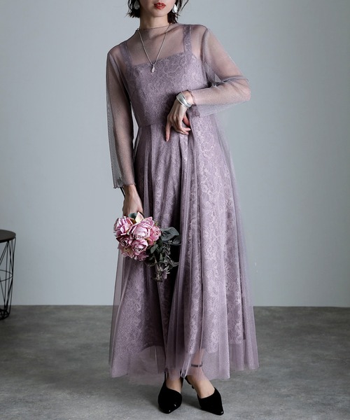 お値下げしました！atlo ミモレ丈&袖あり総レース　結婚式　オケージョンドレス atlo ドレス 袖あり＆ミモレ丈 パーティードレス チャイナ