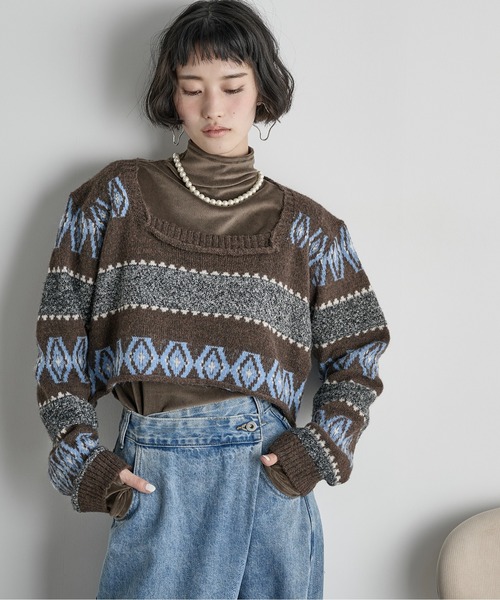 THE YON | エスニックジャガードクロップドニットPO - Buyee, an