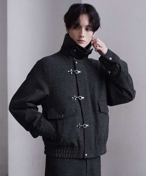 CLEL | 【CLEL】Wool Blend Herringbone Tweed Fireman Blouson 