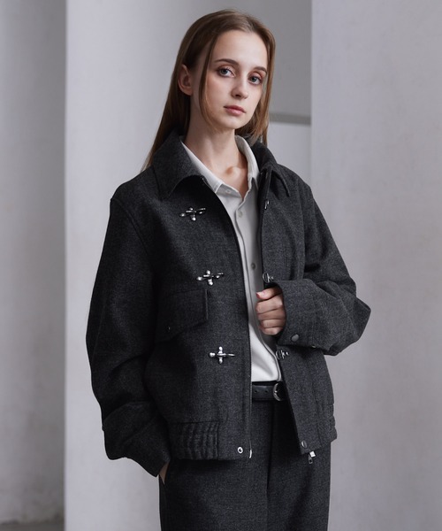 CLEL | 【CLEL】Wool Blend Herringbone Tweed Fireman Blouson 