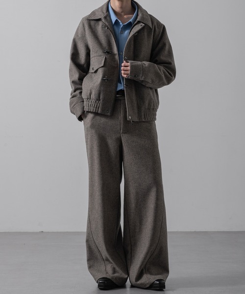 CLEL | 【CLEL】Wool Blend Herringbone Tweed Fireman Blouson