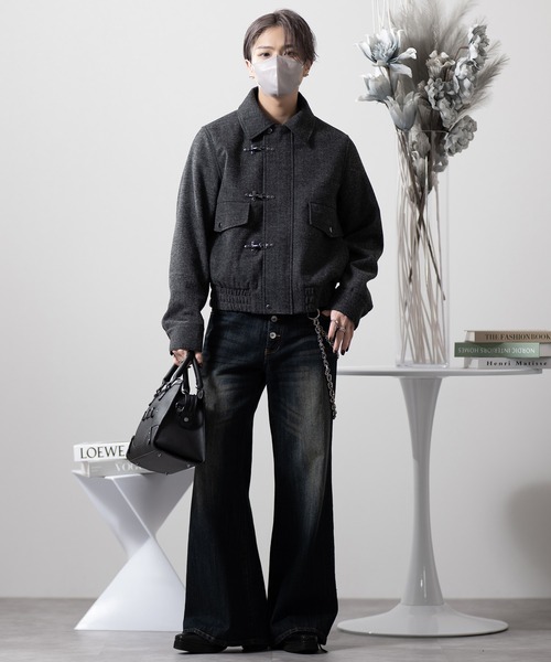 CLEL | 【CLEL】Wool Blend Herringbone Tweed Fireman Blouson