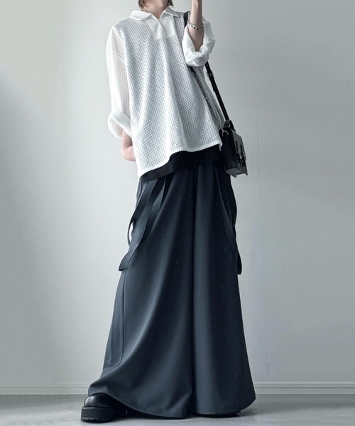 【cussil/クシル】ドレープルーズハイウエストサスペンダーハカマ パンツ cussil/クシル】ドレープルーズシルエットハイウエストフル