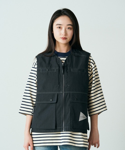 and wanderアンドワンダー　twill fleece vest ベスト and wander/アンドワンダー/PERTEX wind vest(L BLACK