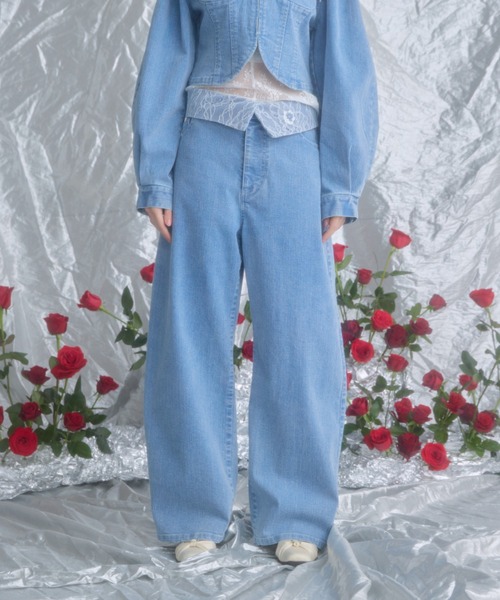 monepine レースドッキングデザインデニムジャケット MONEPINE | lace docking design denim pants/レースドッキング