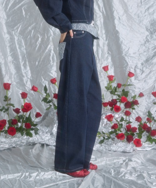 MONEPINE | lace docking design denim pants/レースドッキング