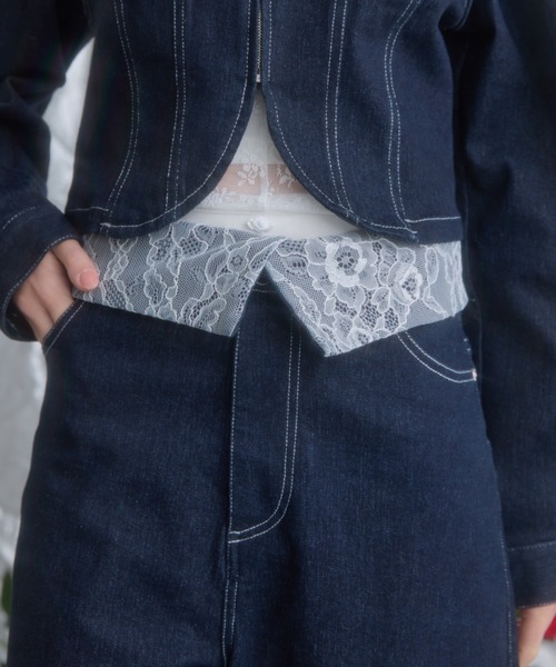 monepine レースドッキングデザインデニムパンツ　かきぶちももの MONEPINE | lace docking design denim pants/レースドッキング