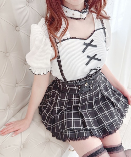 ♡ MA*RS ハートベルト付きテレコトップス ♡ MA*RS】ハートベルト付きテレコトップス - ホワイト size-F