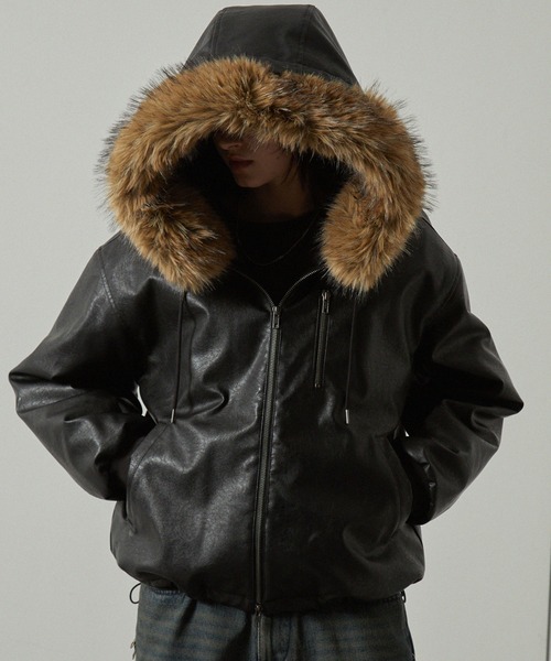 HELLAM | 【sakippe×hellam】レザーカラー中綿オーバージャケット