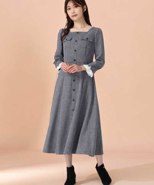 MISCH MASCH | 2025秋冬新作 フロント釦ツイード風フレアワンピース