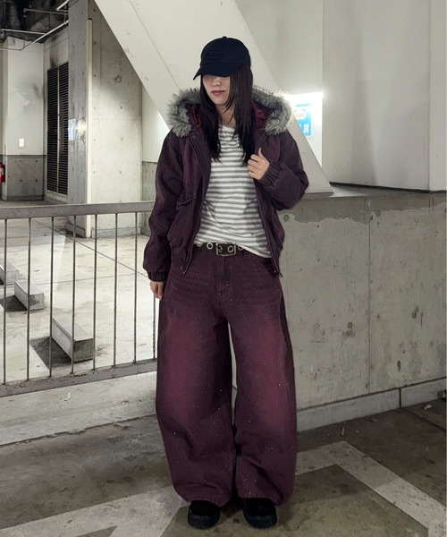 SEDACLE | フェイクファーフードグリッターデニムブルゾン - Buyee, an