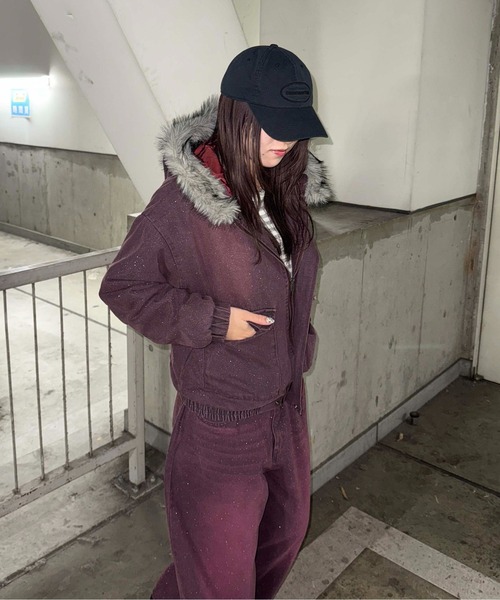 SEDACLE | フェイクファーフードグリッターデニムブルゾン - Buyee, an