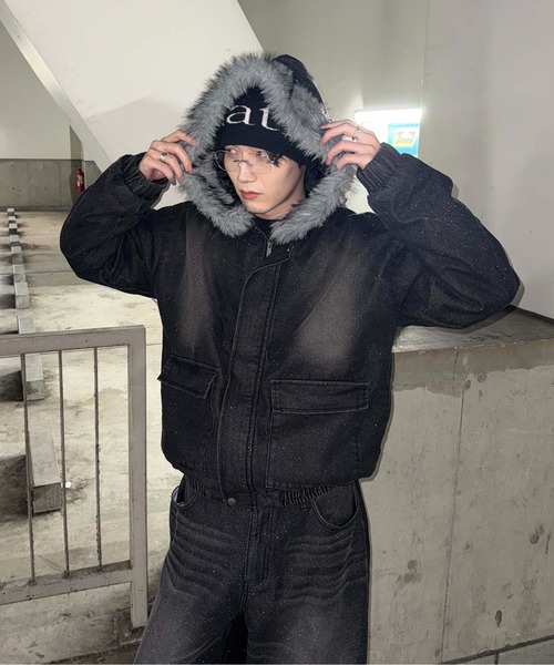 SEDACLE | フェイクファーフードグリッターデニムブルゾン - Buyee, an