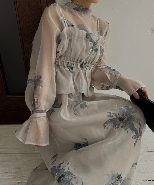 スーツ・フォーマル・ドレス willfully pearl shoulder camisole set pearl shoulder camisole set original big flower print OP