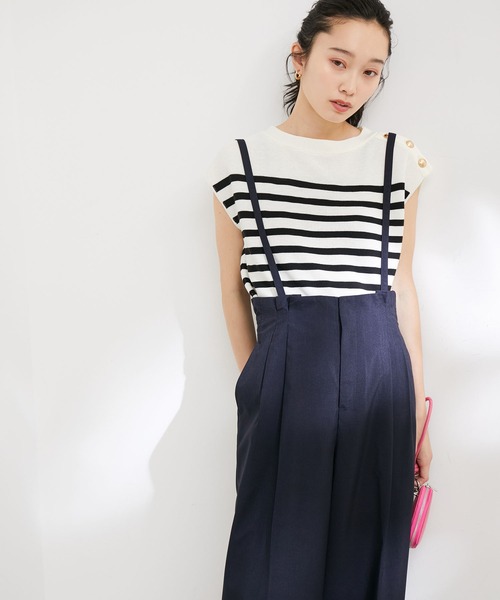 Loin サスペンダー付きワイドパンツ ネイビー