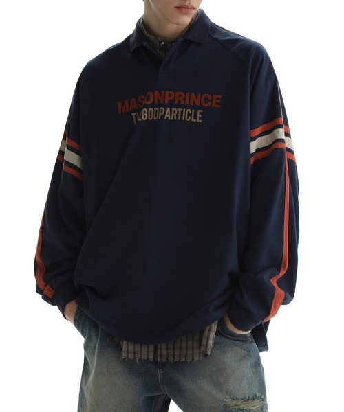 MASONPRINCE | オーバーサイズ 袖ライン カレッジ風ポロカットソー 