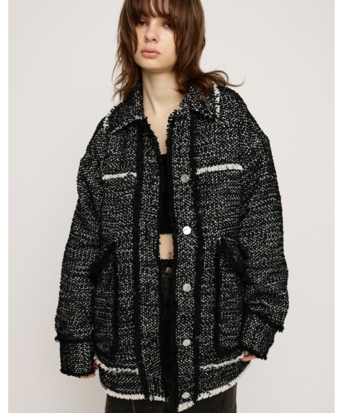 SLY COLOR TWEED JK ブラック ツイードジャケット SLY ツイードジャケット SLY ツイードノーカラージャケット Sly COLOR