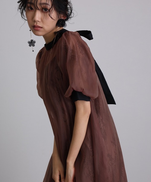 ATLO | 袖あり&ロング パーティードレス シアーお呼ばれ結婚式