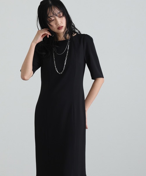 ATLO | 結婚式 パーティードレス シンプルタイト袖あり&ミモレ丈