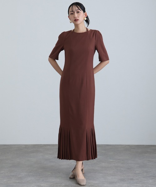 ATLO | 結婚式 パーティードレス シンプルタイト袖あり&ミモレ丈