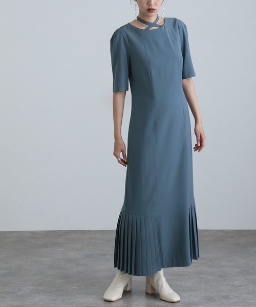 ATLO | 結婚式 パーティードレス シンプルタイト袖あり&ミモレ丈