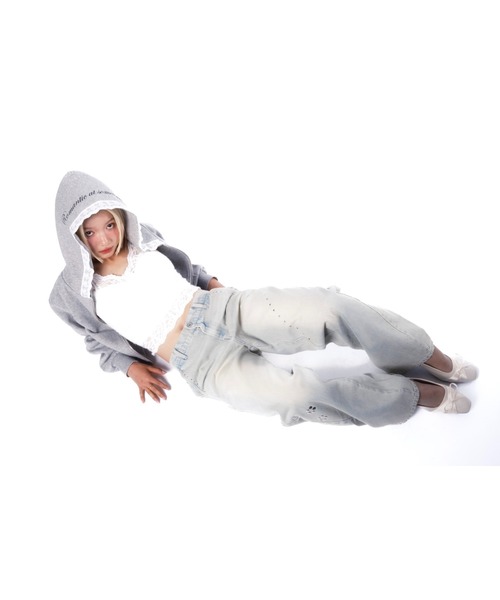 SMYEON | Compact lace zip hoodie / レース付きコンパクトジップ