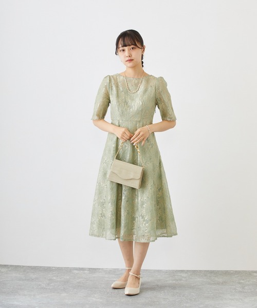 【低身長向け】ゴールドヴィンテージレースワンピースドレス　ブルーグレー DORRY DOLL | ゴールドヴィンテージレースワンピースドレス