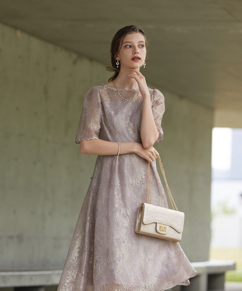 【低身長向け】ゴールドヴィンテージレースワンピースドレス　ブルーグレー DORRY DOLL | ゴールドヴィンテージレースワンピースドレス